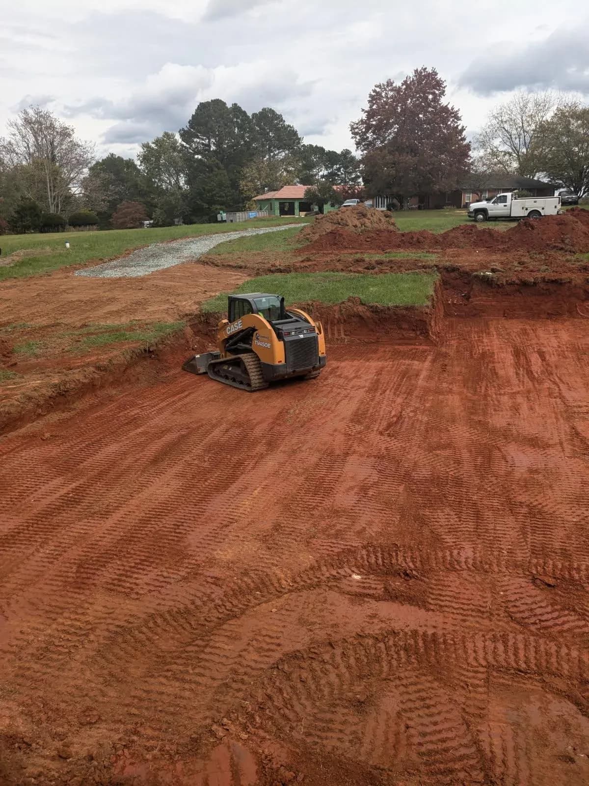 Building pad cut and graded into a slope in Fluvanna County, Virginia