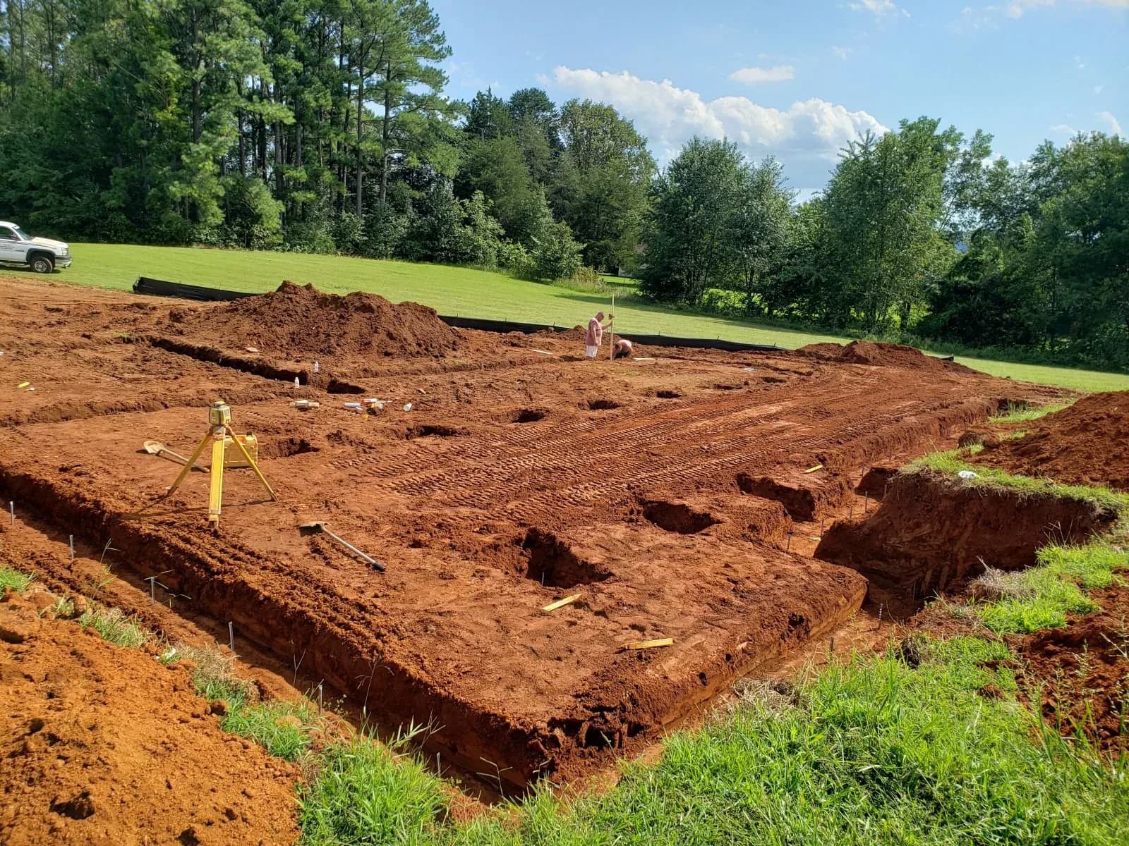 Footing trenches laid out on a new building site in Fluvanna County, Virginia