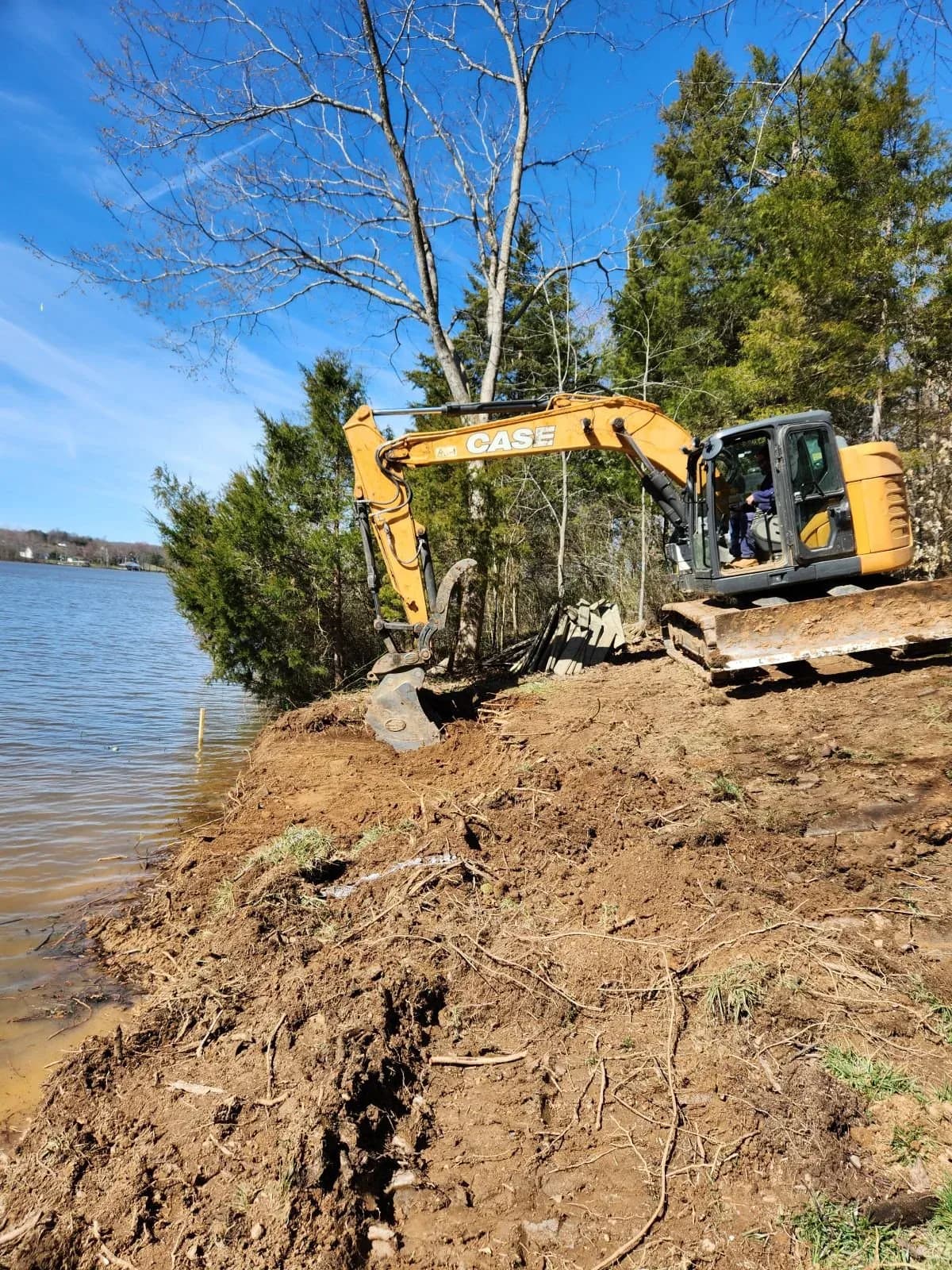 Pond bank work in Fluvanna County, Virginia